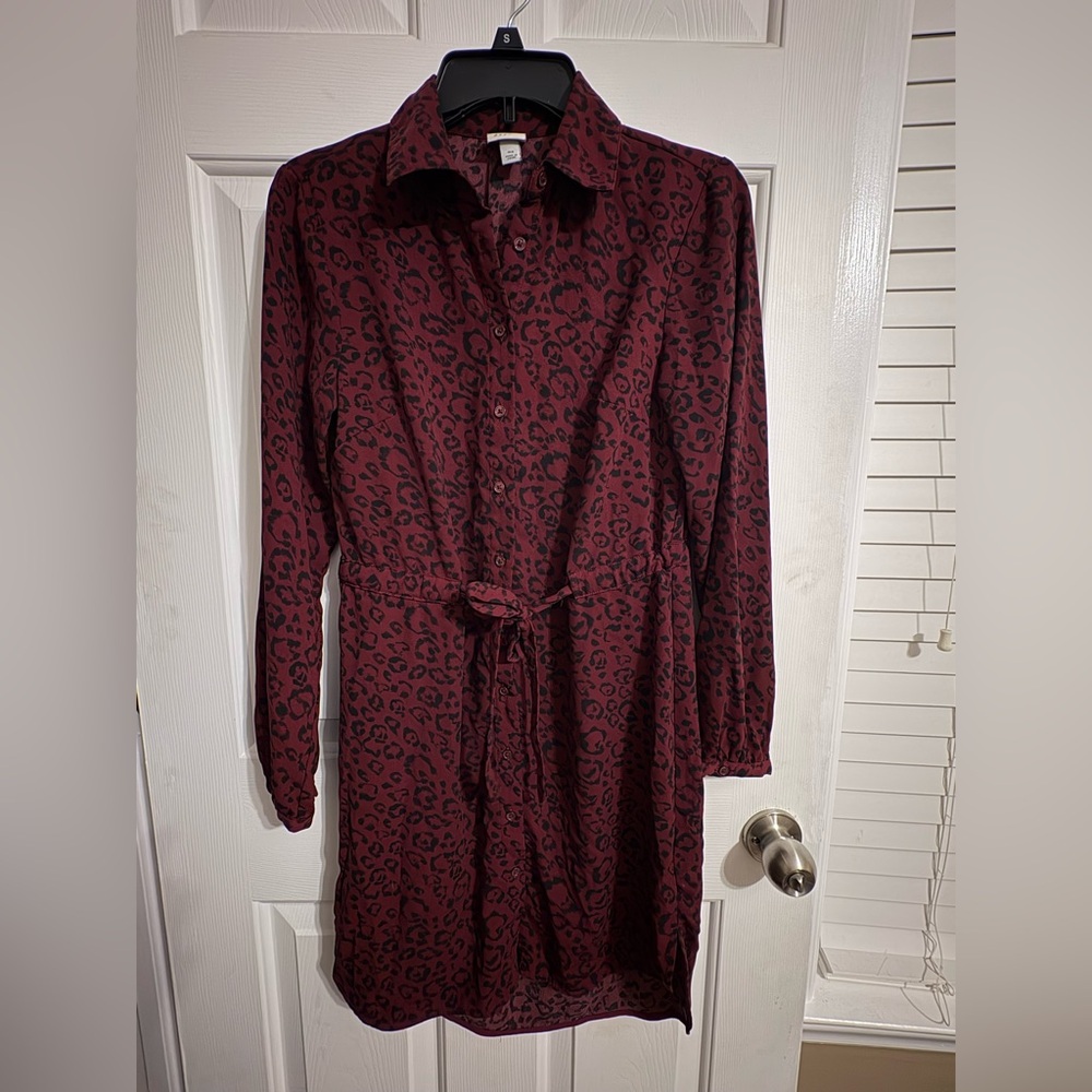 a new day Burgundy and Black Animal Print Long Sleeve Dress, size XS